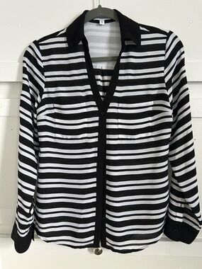 Express Black and White Striped Blouse XS